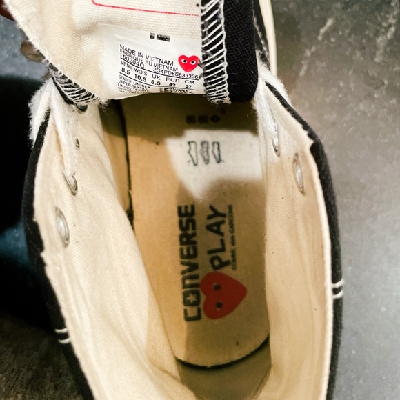 Comme Des Garcons PLAY Converse Unisex Chuck Taylor High Top Sneakers men’s 8.5 - Picture 10 of 11